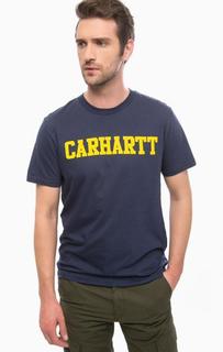 Синяя футболка из хлопка с принтом Carhartt WIP