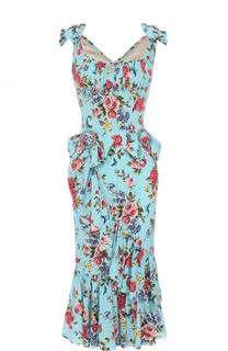 Шелковое платье с цветочным принтом и оборками Dolce &amp; Gabbana