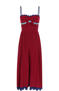 Шелковое платье-миди с контрастной отделкой и бантом REDVALENTINO