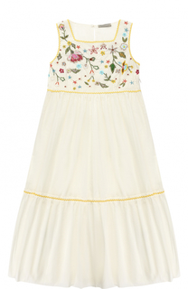 Хлопковое платье-макси свободного кроя с вышивками и бисером Ermanno Scervino