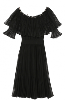 Кружевное платье с оборками и открытыми плечами Alexander McQueen