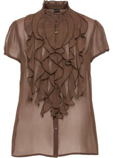 Блузка с оборками (коричневый) Bonprix