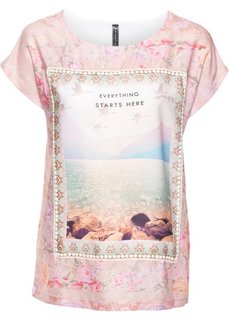 Футболка (белый/розовый с рисунком) Bonprix