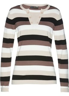Пуловер (коричневый/бежевый/экрю/черный в полоску) Bonprix