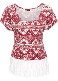 Футболка с бахромой (кремовый/красно-коричневый с рисунком) Bonprix