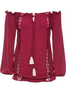 Футболка с вырезом Кармен (бордовый) Bonprix