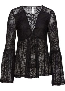 Кружевная футболка (черный) Bonprix