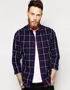 Рубашка из японского денима в клетку с длинными рукавами ASOS - Темно-синий