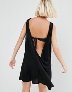 Трикотажное пляжное платье с драпированной спинкой ASOS - Черный