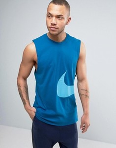 Синяя майка с большим логотипом-галочкой Nike Hybrid 847681-457 - Синий