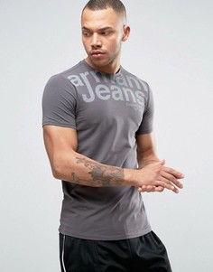 Узкая серая футболка с фирменным принтом на груди Armani Jeans - Серый
