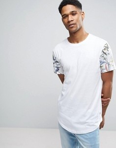 Длинная футболка с закругленным низом и принтом на рукавах Only &amp; Sons - Белый