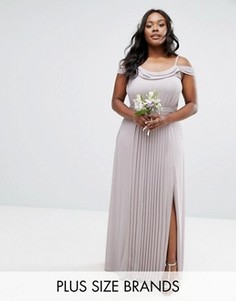 Платье макси с открытыми плечами и отделкой TFNC Plus Wedding - Серый