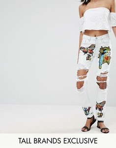 Рваные джинсы с нашивками Glamorous Tall - Мульти