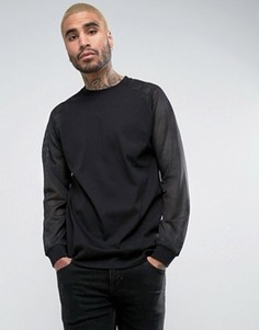 Длинный лонгслив с сетчатыми рукавами ASOS - Черный