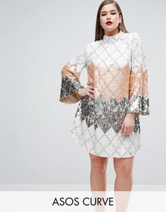 Платье мини с расклешенными рукавами ASOS CURVE RED CARPET - Мульти