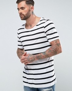 Вискозная удлиненная футболка в полоску ASOS - Белый