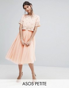 Платье миди из тюля ASOS PETITE - Розовый