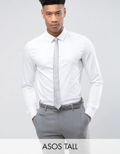 Узкая атласная рубашка с двойными манжетами ASOS TALL WEDDING - Белый