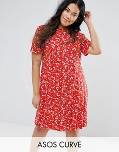Чайное платье мини с цветочным принтом ASOS CURVE - Мульти