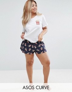 ASOS CURVE Popcorn Tee &amp; Short Pyjama Set - Мульти