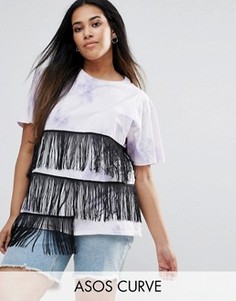 Футболка с принтом тай-дай и бахромой ASOS CURVE - Мульти
