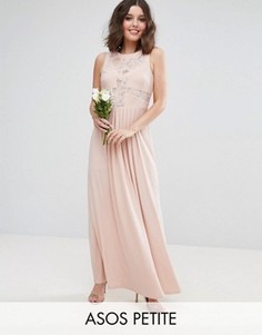 Платье макси с кружевным топом и плиссировкой ASOS PETITE WEDDING - Розовый