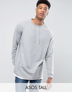 Oversize-свитшот с затягивающимся шнурком в области ворота и краем с эффектом футболки ASOS TALL - Серый