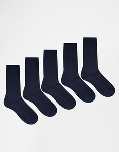 5 пар темно-синих носков из вафельного трикотажа ASOS - Темно-синий