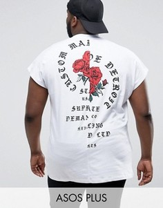 Oversize-футболка без рукавов с принтом роз ASOS PLUS - Белый