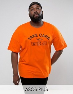 Oversize-футболка с принтом Take Care ASOS PLUS - Оранжевый