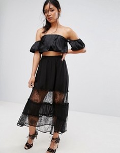 Юбка макси с кружевной вставкой Boohoo - Черный