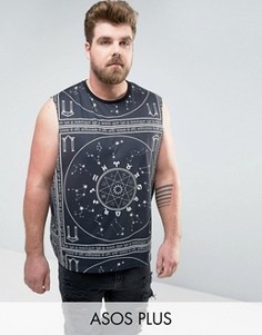 Футболка без рукавов с заниженными проймами и принтом ASOS PLUS - Черный