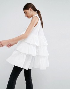 Oversize-рубашка без рукавов с оборками ASOS WHITE - Белый