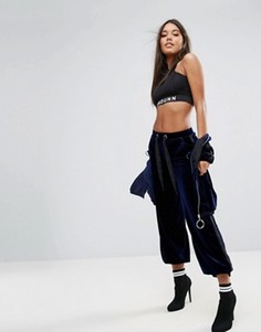 Велюровые джоггеры с широкими штанинами Missguided Londunn - Темно-синий