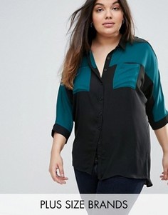 Рубашка с открытыми плечами и контрастной вставкой Lovedrobe - Мульти