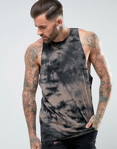 Майка-борцовка с заниженными проймами и принтом тай-дай ASOS - Черный