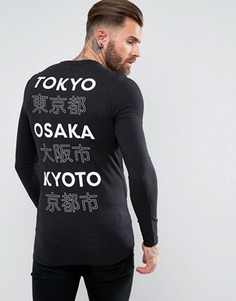 Облегающий лонгслив с текстовым принтом ASOS - Черный