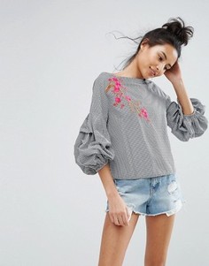 Клетчатый топ с пышными рукавами New Look - Черный