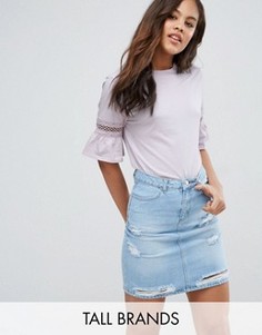 Топ с кружевной отделкой и оборками на рукавах New Look Tall - Фиолетовый
