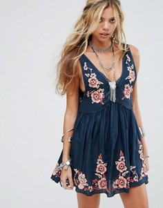 Платье-комбинация с вышивкой Free People Aida - Темно-синий