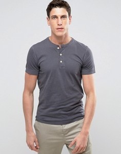 Черная обтягивающая футболка хенли с манжетами в рубчик Abercrombie &amp; Fitch - Черный