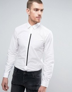 Белая узкая рубашка с контрастной планкой HUGO by Hugo Boss Emac - Белый