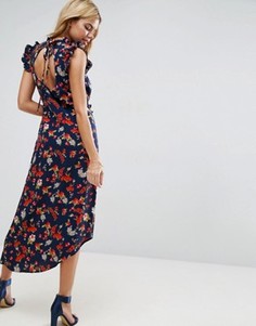 Чайное платье макси с вырезом на спине и цветочным принтом ASOS - Мульти