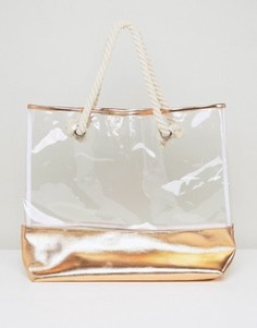 Прозрачная пляжная сумка цвета розового золота South Beach - Золотой