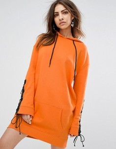 Oversize-платье с капюшоном и шнуровкой на рукавах Daisy Street - Оранжевый