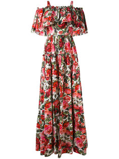 длинное платье с принтом роз Dolce &amp; Gabbana