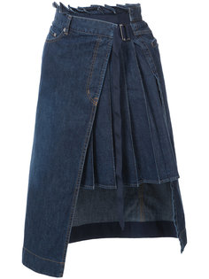 denim pleated panel wrap skirt Sacai