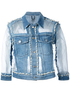 denim pearl-embellished jacket Aviù