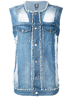 denim pearl-embellished vest Aviù